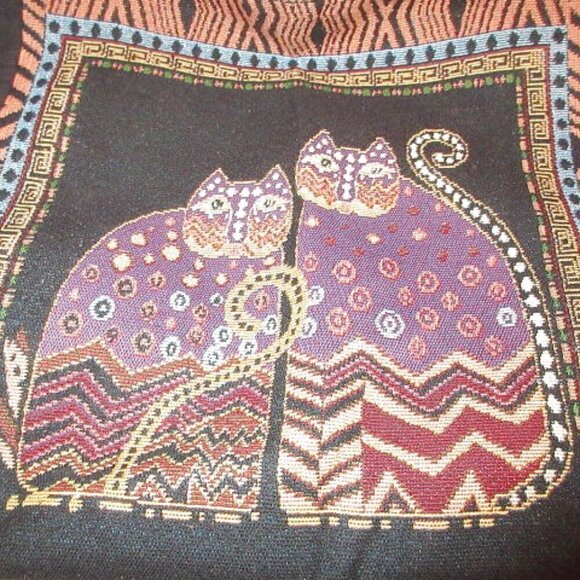 Mythical KITTY CATS Woven Tapestry TOTE Shoulder Bag LIGHTWEIGHT Embroidered XL - Picture 4 of 11
